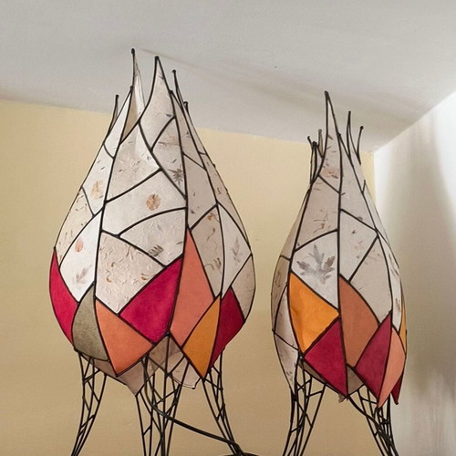 Art lamps new, set of 2, metal frame with decorative paper