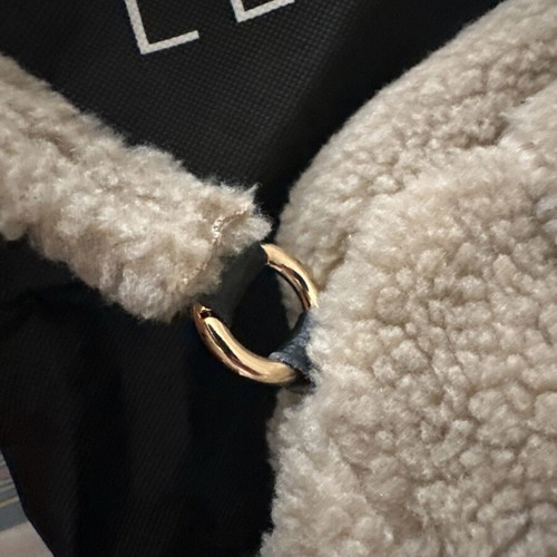 Leather twist clutch new, large beige fluffy with detachable strap