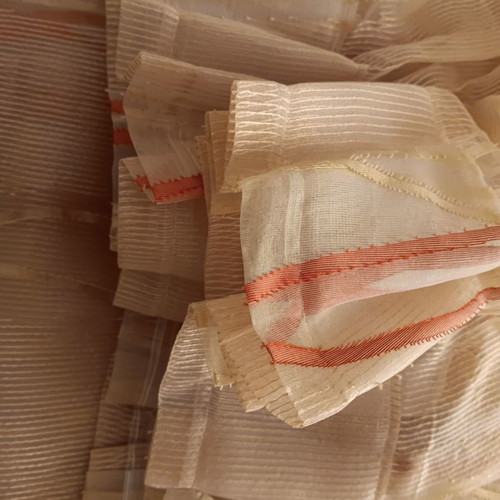 Curtain and Roman blind used, gold with ecru details