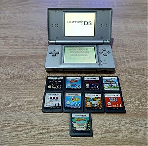 Nintendo DS Lite Silver με αυθεντικό φορτιστή + 9 παιχνίδια