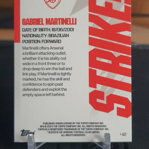 Topps Arsenal Team Set 2023-24 Gabriel Martinelli like new