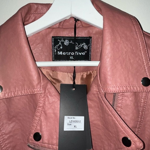 Leather jacket XL new brown pink