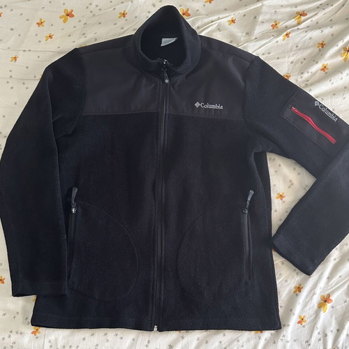 Columbia black fleece jacket with windproof lining, used, size M