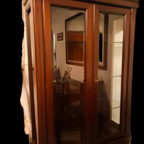 Showcase with interior lighting, solid wood, dark brown