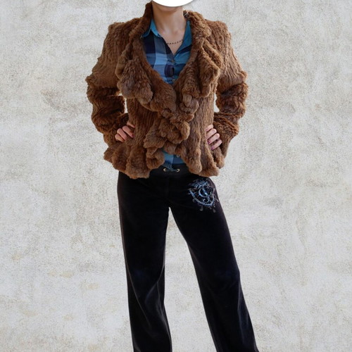 On Line brown rabbit fur like new, youthful, size M