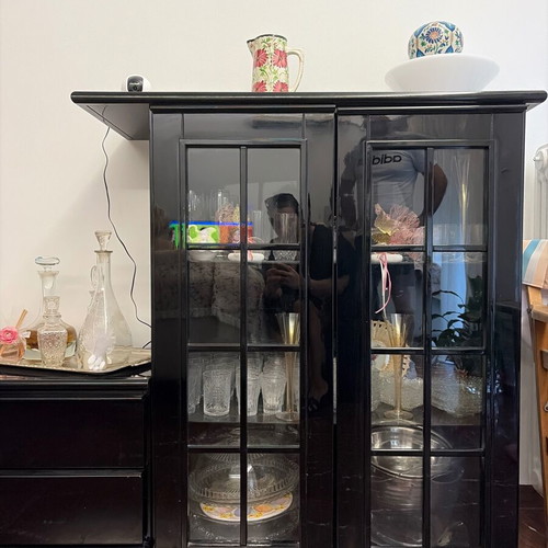 Living room cabinet set, black lacquer, 2 pieces