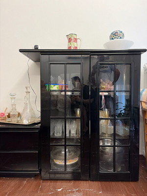Living room cabinet set, black lacquer, 2 pieces