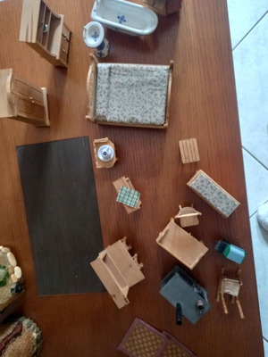 Wooden toys used with porcelain and iron parts