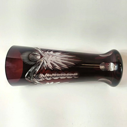 Bohemian ruby red crystal vase, handmade, 1960s-70s