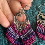 Macrame earrings new, purple and silver