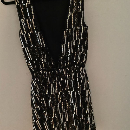 Dress with sequins and open back new by Celestino, black and gold