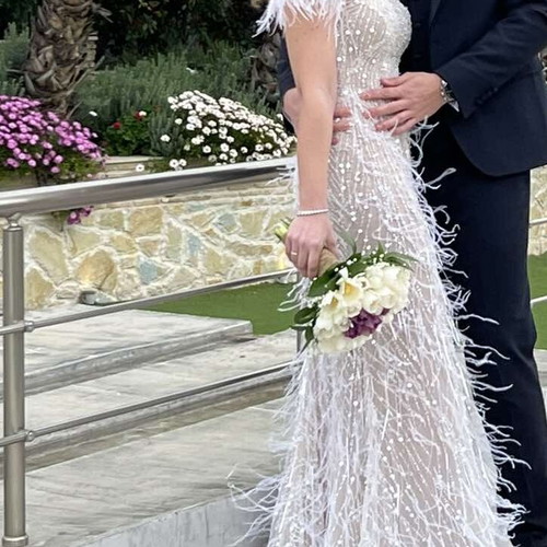 Wedding Dress Like New by Stylianos, Beige Silver, Size S