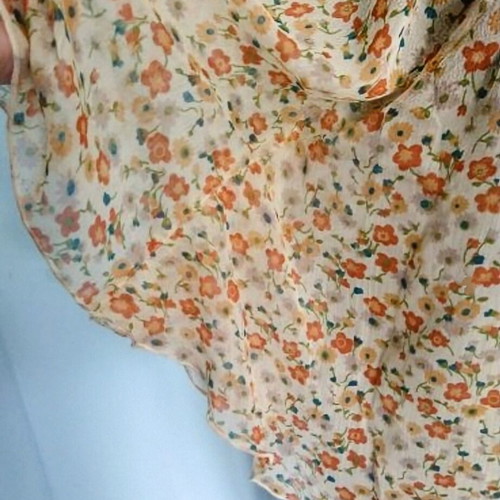Sheer tunic with batwing sleeve restored, floral print