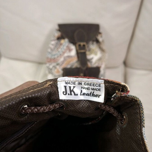Modern Retro backpack new, genuine leather and woven fabric