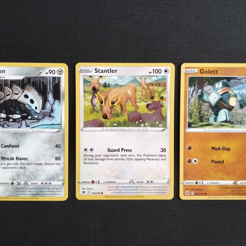 Pokemon cards pack of 3 new Lairon Stantler Golett