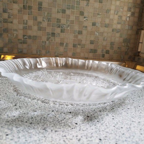 Crystal serving platter like new with embossed winter landscape