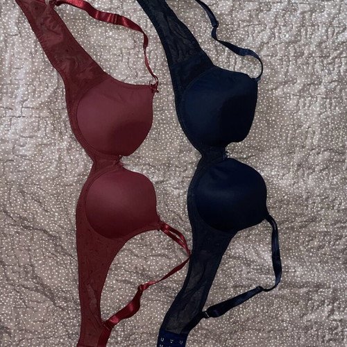Jolinesse bra set 85B used, blue and red, non-padded