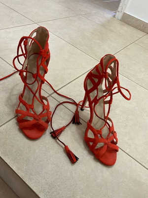 Chrysanthou coral summer sandals used, size 39, red and orange