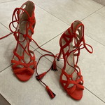 Chrysanthou coral summer sandals used, size 39, red and orange