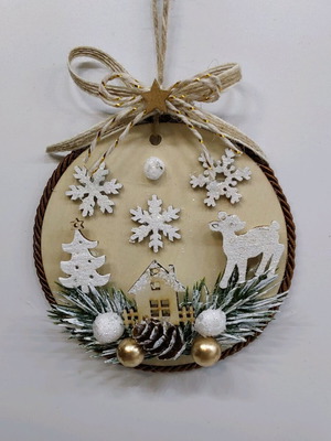 Set of handmade wooden Christmas ornaments new, 2 pieces