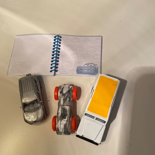Set of used metal cars and nerf with MacQueen notebook gift