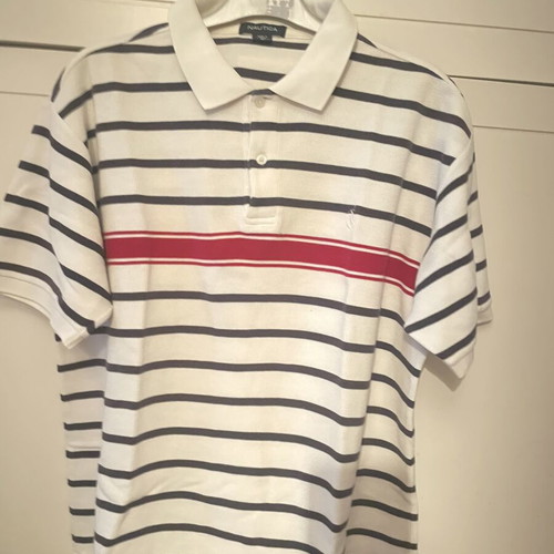 Nautica men's polo shirt size L, like new, white and blue
