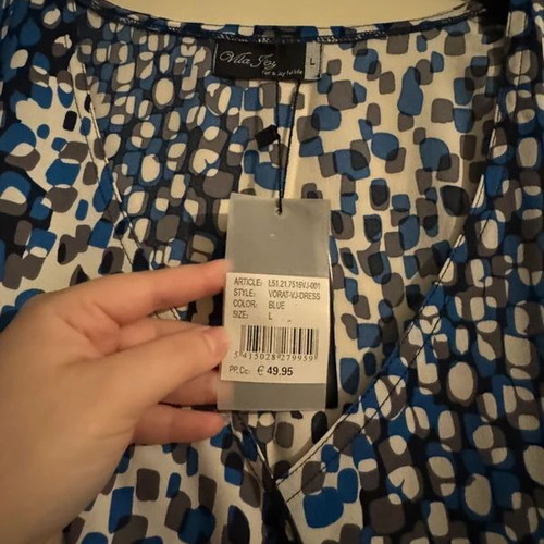 Vila Joy wrap dress, blue white grey, size L