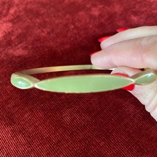 Bracelet-handcuff metal bronze with green enamel, like new