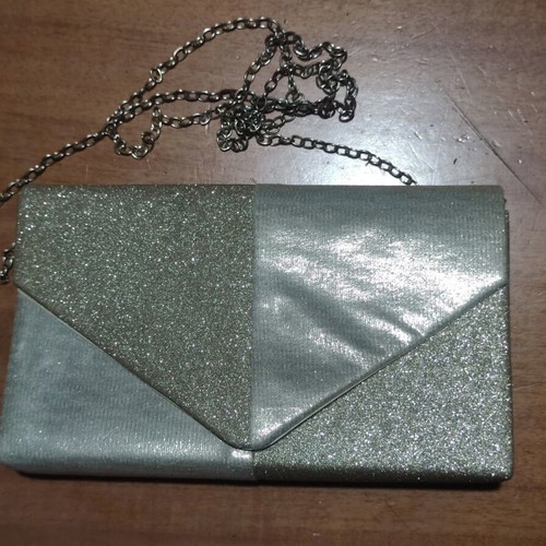Evening clutch bag gold glitter with chain