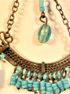 Long earrings with blue and brown beads, 12cm length