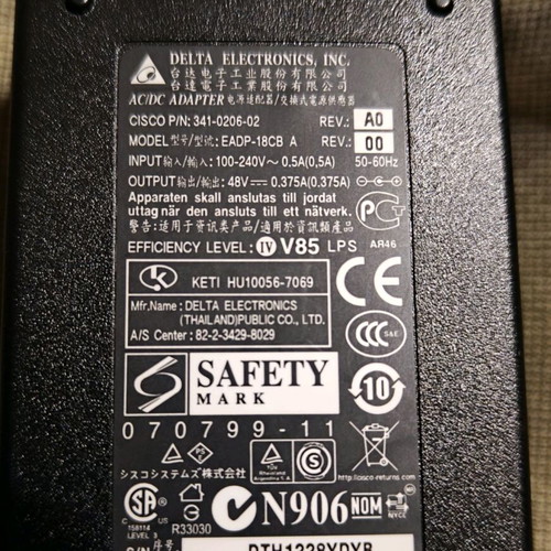 Delta power adapter EADP-18CB A 18W 48Vdc like new