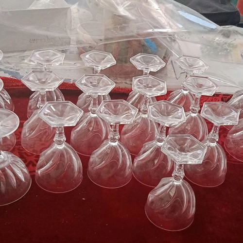 Crystal glasses new, set of 6 champagne, 13 wine, 8 water