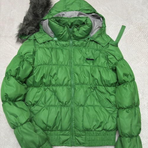 Biston short padded jacket with detachable fur like new, green