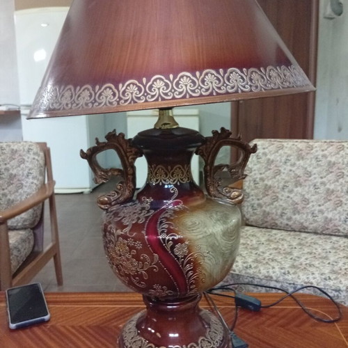 Vintage porcelain table lamp with amphora base