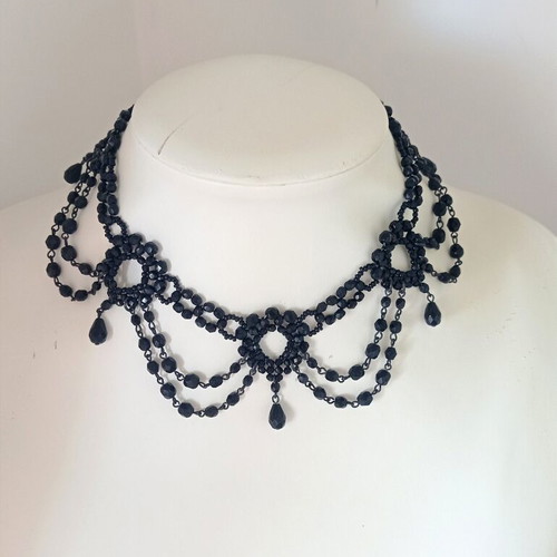Gothic Romantic Choker Necklace new, black beads