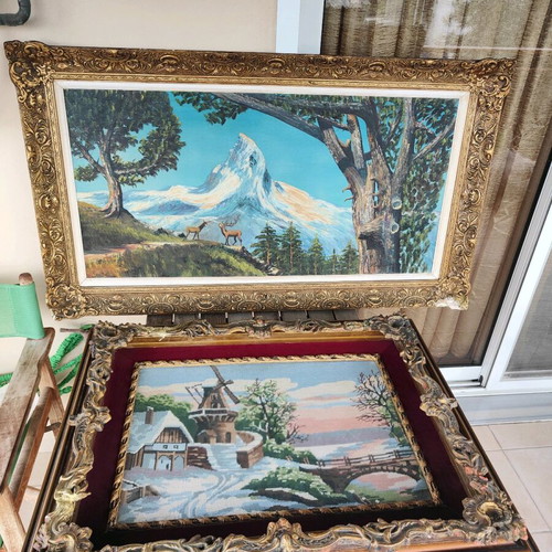 Vintage large paintings set of 2 used, 1980s