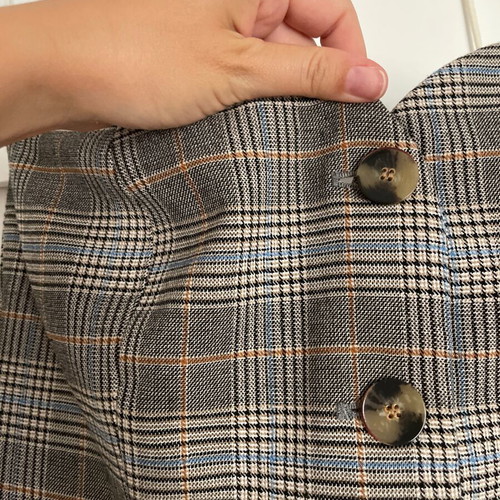 Zara strapless top large, plaid brown and grey, like new