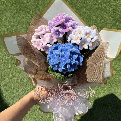 Handmade bouquet of chenille hydrangeas, new