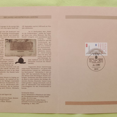 German 1997 stamp with Bonn first day cover, postcard