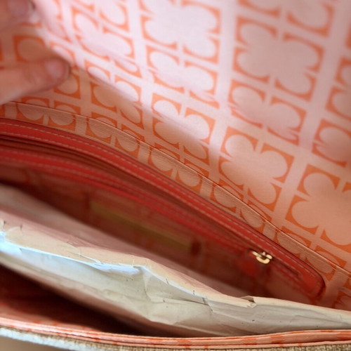 Clutch bag summer, new, linen-like material, orange and beige