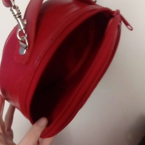 Leather crossbody bag red used with studs and shoulder strap