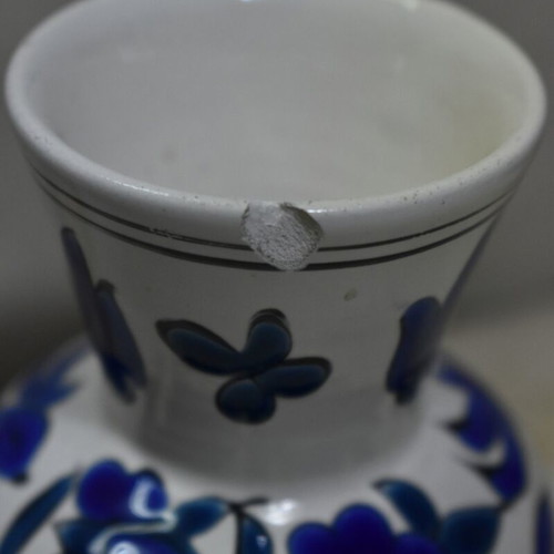 Handmade ceramic vase from Rhodes used with blue decoration
