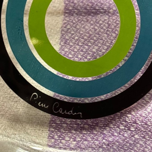 Pierre Cardin glass bowl like new with decorative black and petrol circles