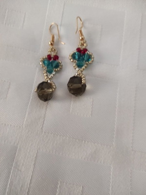 Handmade knitted earrings with beads new, multicolor