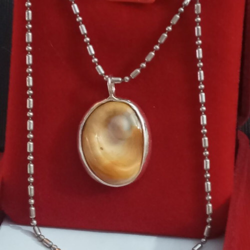 Silver 925 necklace with natural sea eye stone, chain 40cm, pendant 2.5cm