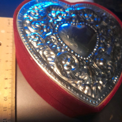 Jewelry box like new with velvet case and engraved silver lid