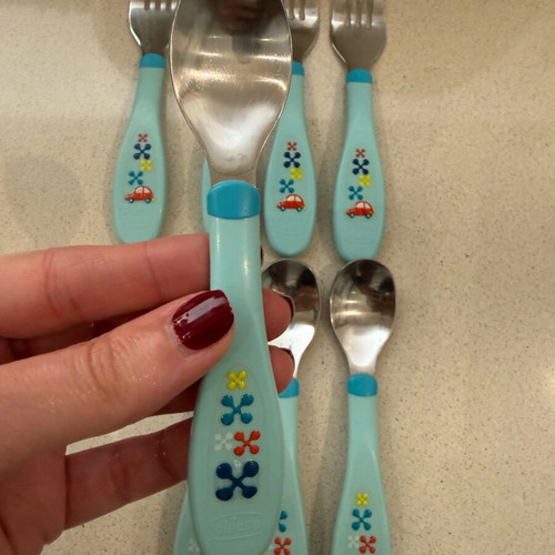 Chicco baby fork and spoon sets used, 4 pieces, blue for 18+ months