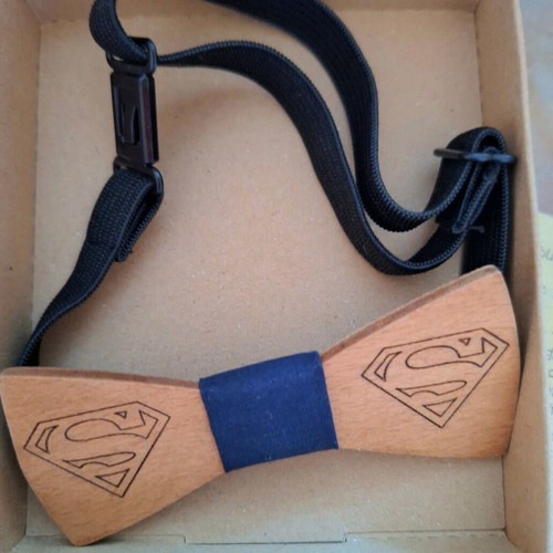 Wooden children's Superman bow tie new, blue and brown