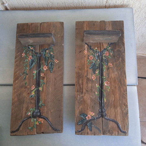 Handmade painted wooden shelves used, floral design