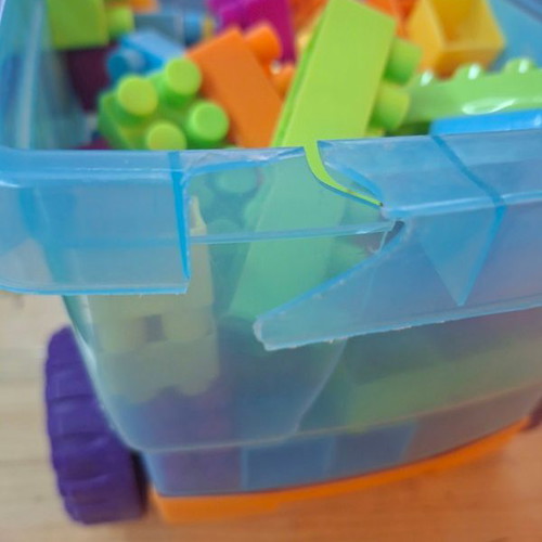 Educational building blocks set with 62 colorful pieces in wheeled box